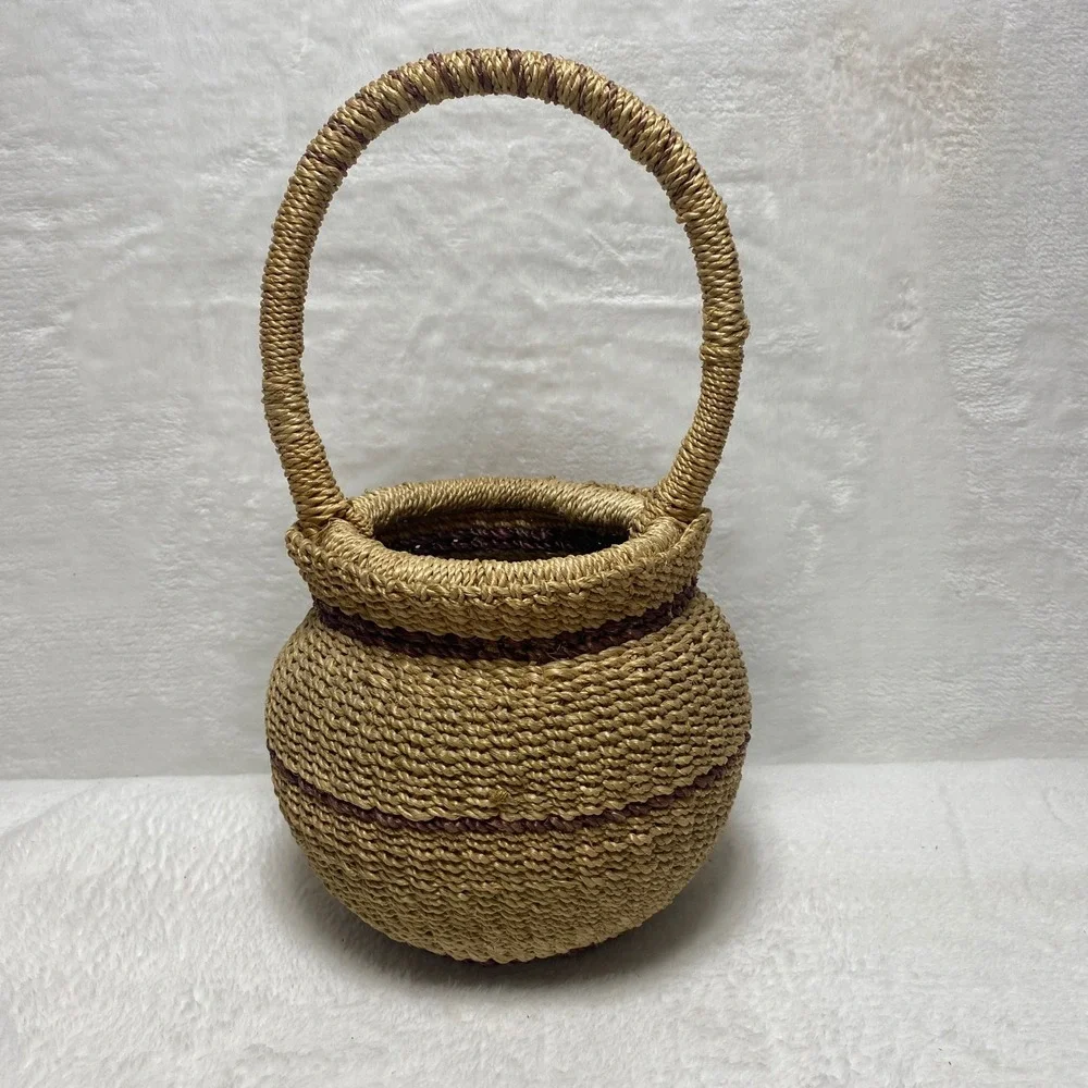 VTG Tightly Woven Basket‎ Handles Decorative Boho Farmhouse Home Decor